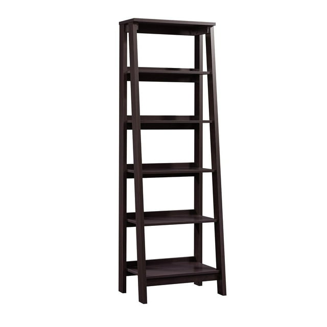 Sauder Trestle® dark brown wooden 5 shelf bookcase with angled sides and open shelves