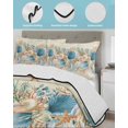 thumbnail image 3 of Full Size Quilt Bedding Set, Beach Coastal Beige Reversible Summer Quilt 3 Pieces, Nautical Shell Starfish Coral Summer Lightweight Bedspreads Coverlets with 2 Pillow Shams for All Seasons, 3 of 5
