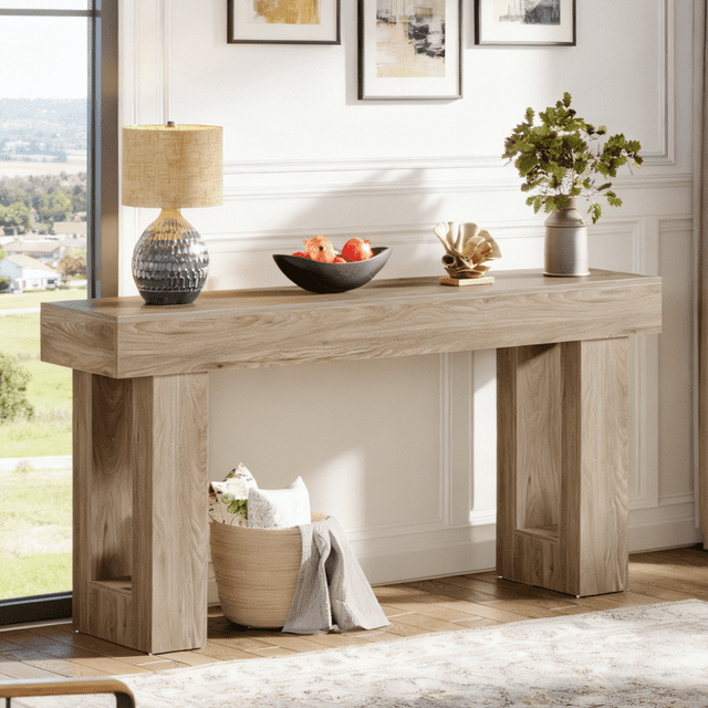 Fnova 63" Long Console Table, 2-Tier Wooden Narrow Rectangular Sofa Table Behind Couch, Farmhouse Entryway Table for Entrance, Hallway, Living Room