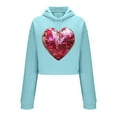 thumbnail image 5 of Xdegoge Womens Valentines Sweatshirt Long Sleeve Drawstring Hoodie Cute Playful Love Heart Print Pullover Casual Lightweight Trendy Cropped Hoodies, 5 of 7