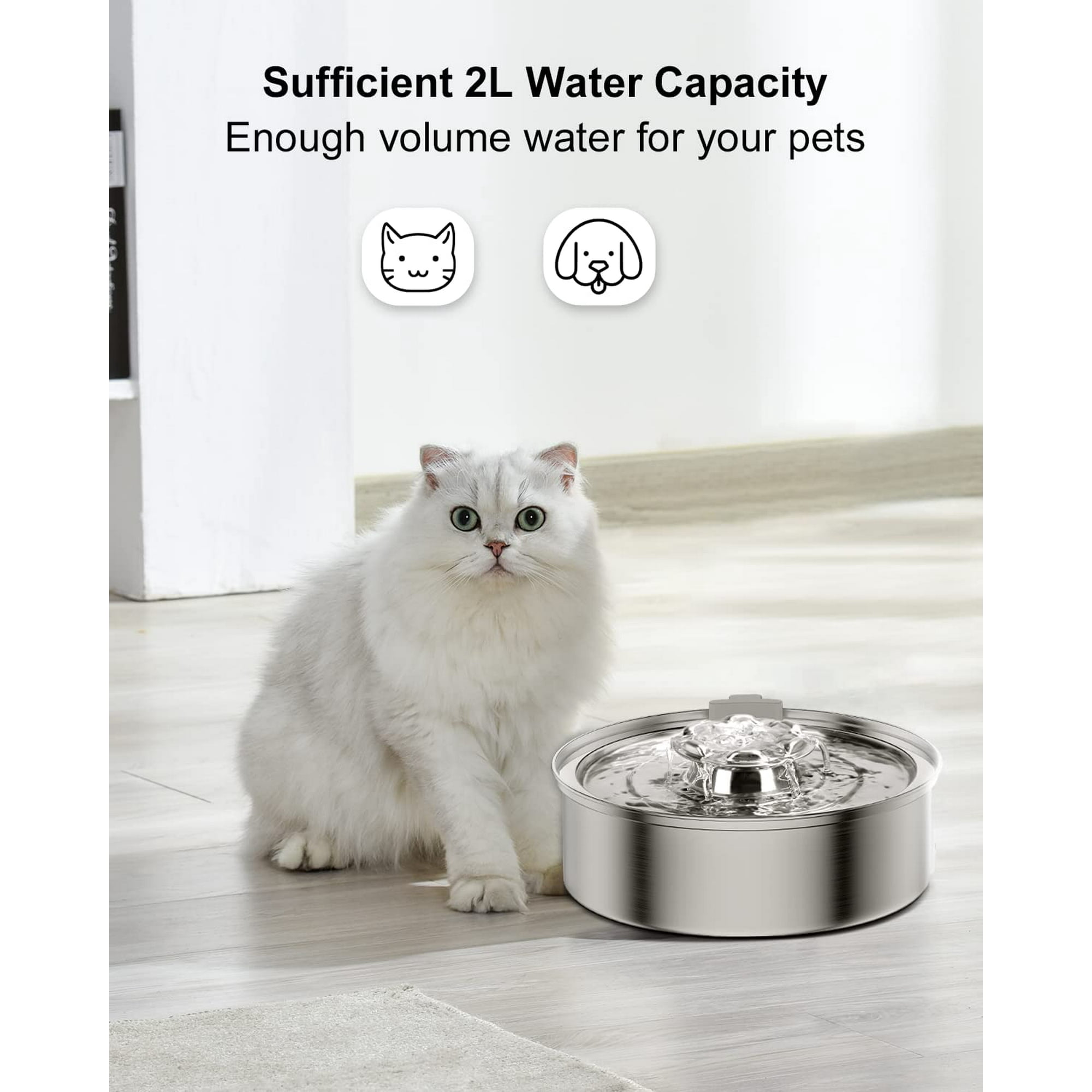 Cat Water Fountain 2L, Stainless Steel Cat Water Fountain Drinker