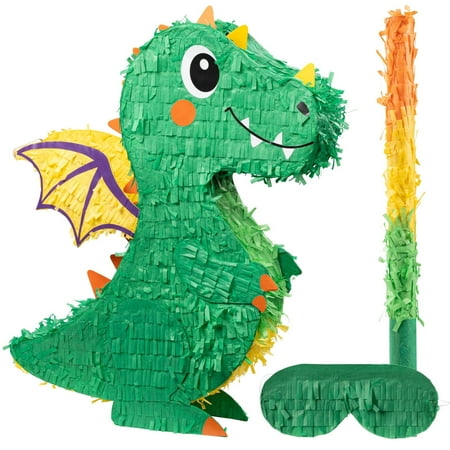 The Award Box Dragon Piata - Dinosaur Party Supplies Dino Pinata Bundle with Blindfold and Stick