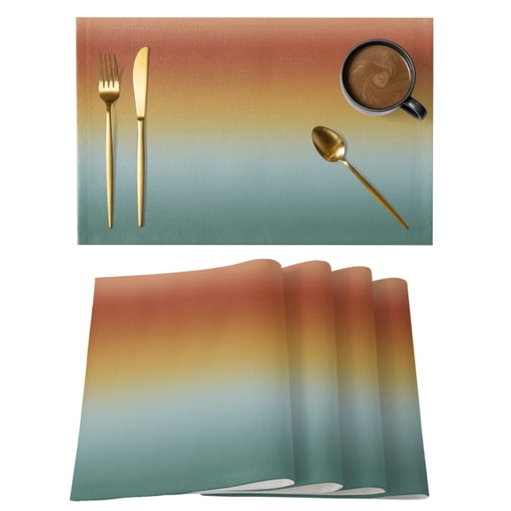 Burnt Orange Teal Ombre Placemats Set of 4 Modern Gradient Abstract Art Place Mats Indoor Wipeable Table Mats Washable Cloth Dining Table Placemats for Kitchen Holiday Party Home Decor 13x19 Inch