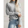 thumbnail image 3 of Women'S Elegant Lapel Long Sleeve Knitted Sweater Autumn and Winter Solid Color Button Pullover Sweater Top Grey L, 3 of 8