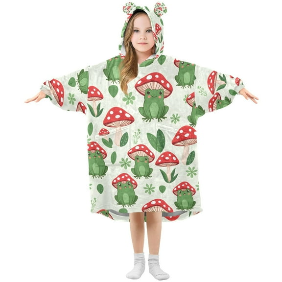 joogoo Wearable Blanket Hoodie for Frog with Mushroom Oversized Sherpa Hooded 3-14 YR M