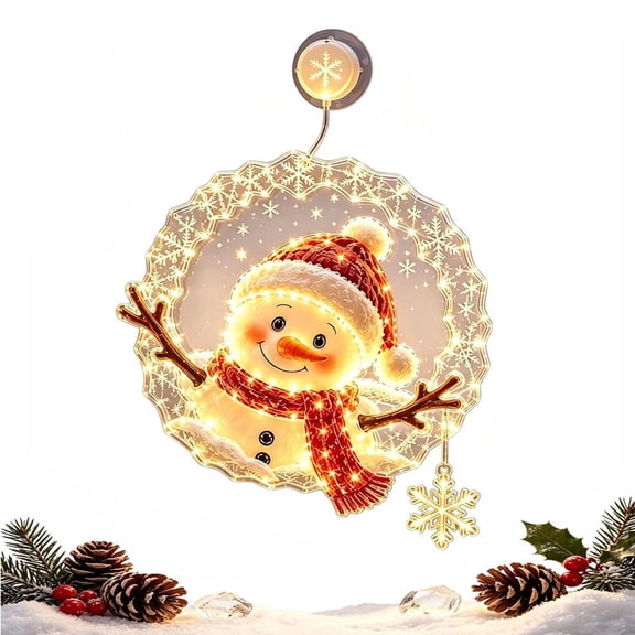 Lighted Christmas Window Decoration with Suction Cup, Warm LED Double-Layer Acrylic Hanging Light, Battery Ornament for Glass Door Indoor Decor