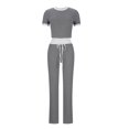 thumbnail image 4 of Camisas de Manga Corta para las Mujeres Fallow Blusa de Color Sólido con Set de Pantalones de Bolsillo, Cuerda de Dibujo de Cintura Elástica para el Uso Casual de Verano, 4 of 5
