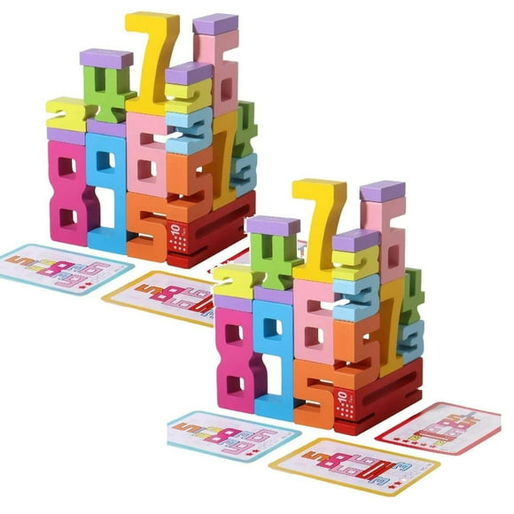 QUTETN Liquidation Bloc de Construction en Bois avec Chiffres (1 Boîte) Jouets Créatifs Montessori Empilables Jouet Éducatif Précoce pour Enfants pour Garçons Filles Tout-Petits Cadeaux d'Anniversaire Noël Âge 3+ Ans