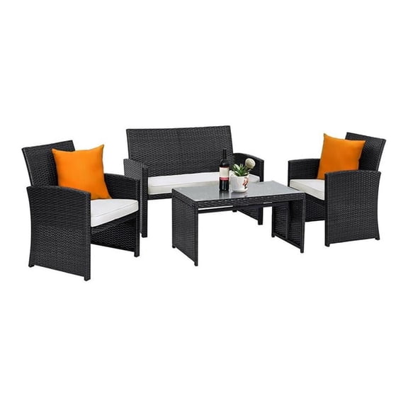 Pemberly Row 4-piece Contemporary Wicker Rattan Patio Sofa and Table Set in Gray