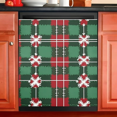 

Ryvnso Checkered Christmas Snowflake Dishwasher Magnetic Refrigerator Magnet Cover Kitchen Home Decorative 23 x26