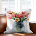 thumbnail image 2 of Spring Red Tulip Throw Pillow Cover Watercolor Flower Wood Grain Cotton Linen Cushion Cover Throw Pillow Case with Invisible Zipper for Couch Sofa Bed Chair Car 24x24 Inch, 2 of 9