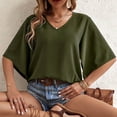 thumbnail image 5 of Fengqque Womens V Neck Short Sleeve Tshirts Loose Casual Solid Color Bat Sleeves Summer Women's Tops with Pockets Green XL(XL), 5 of 7