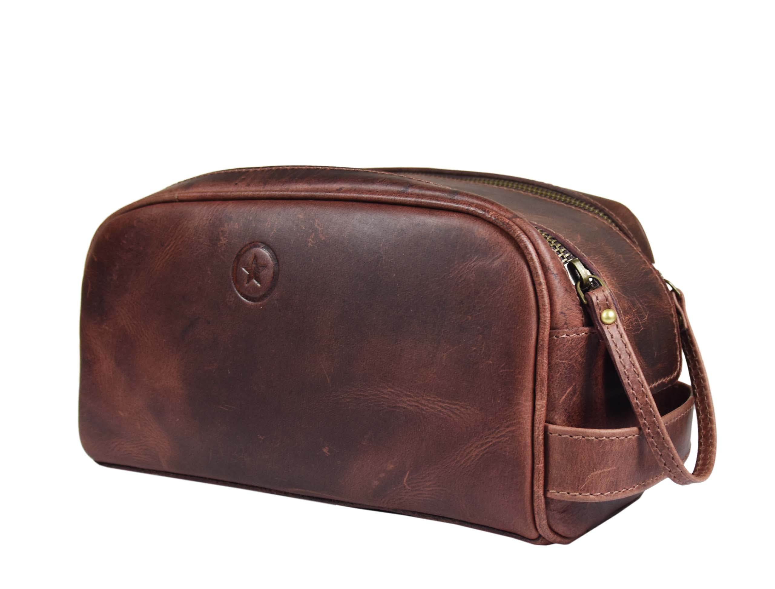 Genuine Leather 10" Toiletry Travel Pouch with water proof Lining | Handcrafted Dopp Kit By Aaron Leather Goods