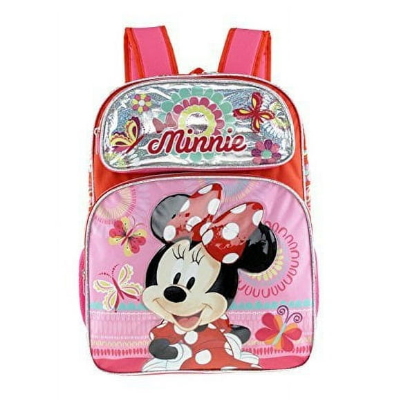 Backpack - Disney - Minnie Mouse - Red/Silver Flower+Butterfly New 135591-2