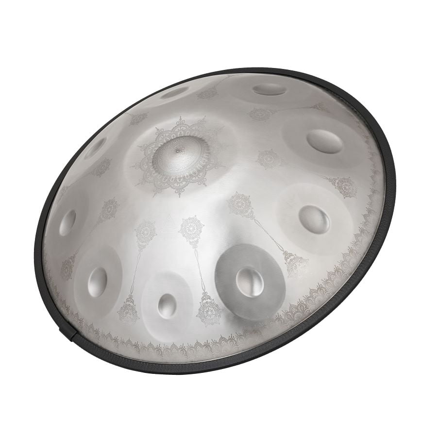 Mandala-Embossed 440Hz Steel Tongue Drum | D Minor 10 Notes Silver Handpan Percussion Instrument