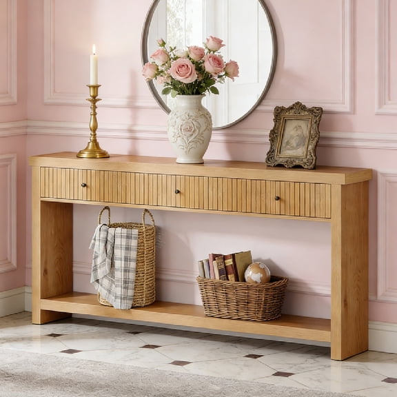 70.9-Inch Extra Long Console Table, Farmhouse Wood Sofa Table Behind Couch, Narrow Entryway Accent Table for Living Room, Hallway, Entrance, Foyer, Light Oak Brown