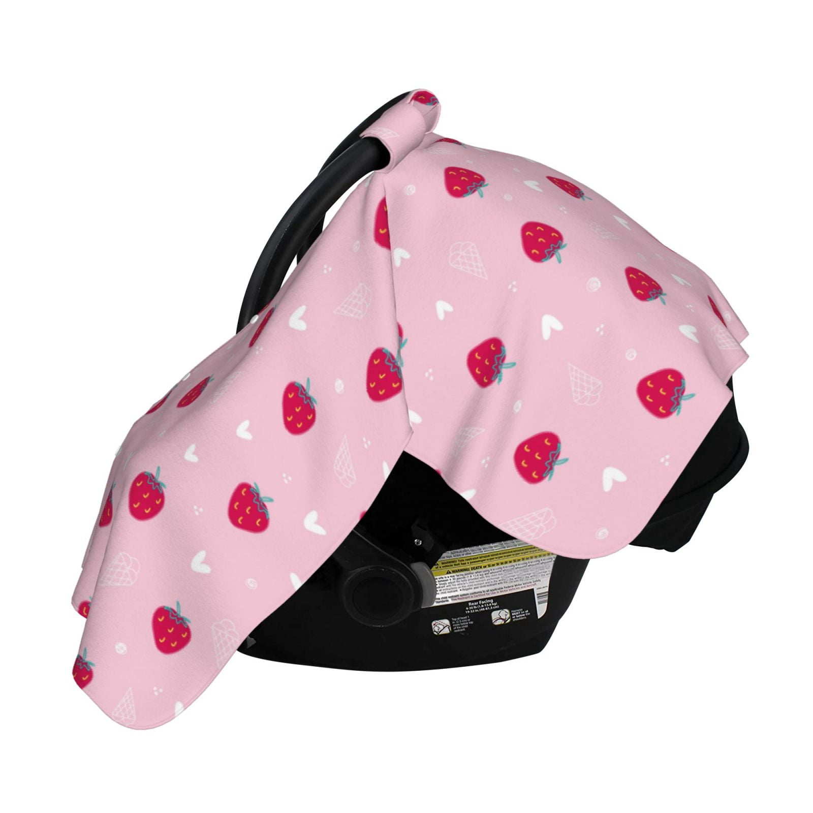 Naloa Strawberry And Heart Baby Car Seat Cover, Breathable Baby Carrier Cover, Multiuse Baby Carrier Cover & Nursing Breastfeeding Cover
