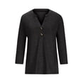 thumbnail image 5 of BLVB Womens 3/4 Sleeve V Neck T Shirt Buttons Tops Long Sleeve Tee Solid Color Blouse Loose Tshirts Ladies Fall Tunic, 5 of 6