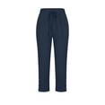 thumbnail image 4 of Cotton Linen Capri Pants for Women Spring Summer Elastic Waist Straight Leg Cropped Pants with Pockets Womens Capris, 4 of 5