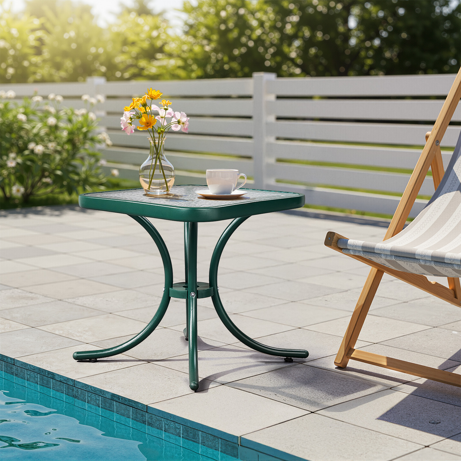 Ktaxon 18in Patio Side Table with Tempered Glass, Outdoor End