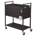 thumbnail image 6 of SEGMART Rolling Cooler Cart, 80 Quart Rattan Ice Chest for Outdoor Patio Deck Party, Portable Party Bar Cold Drink Beverage Cart Tub, Backyard Cooler Trolley on Wheels with Shelf, Bottle Opener, B4728, 6 of 10