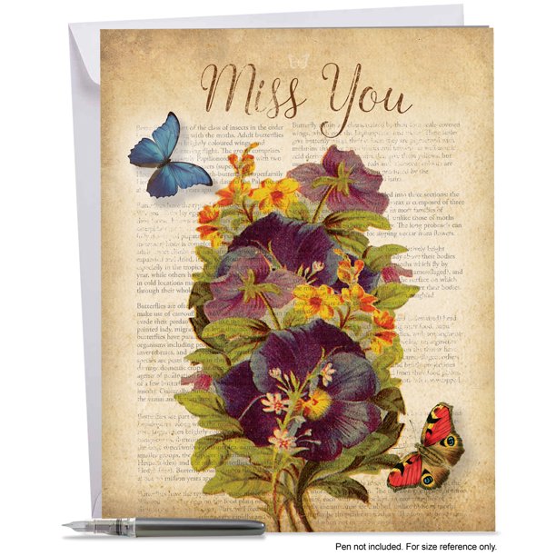 J6477AMYG Jumbo Miss You Card Fluttering Words, Extra Large Greeting