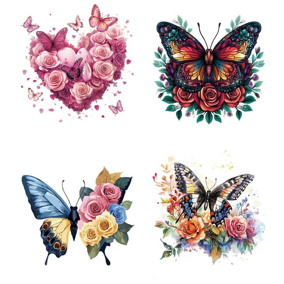 PET Heat Transfer Film Logo Stickers set for DIY T-Shirt Bags Hats Jackets Butterfly 193~230x220mm 4pcs/set 1set