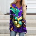 thumbnail image 2 of Resicozy Womens Mardi Gras Shirt Funny Mask Printed Pullover Fashion Party V-Neck Long Sleeve Shirts Top Navy L, 2 of 5