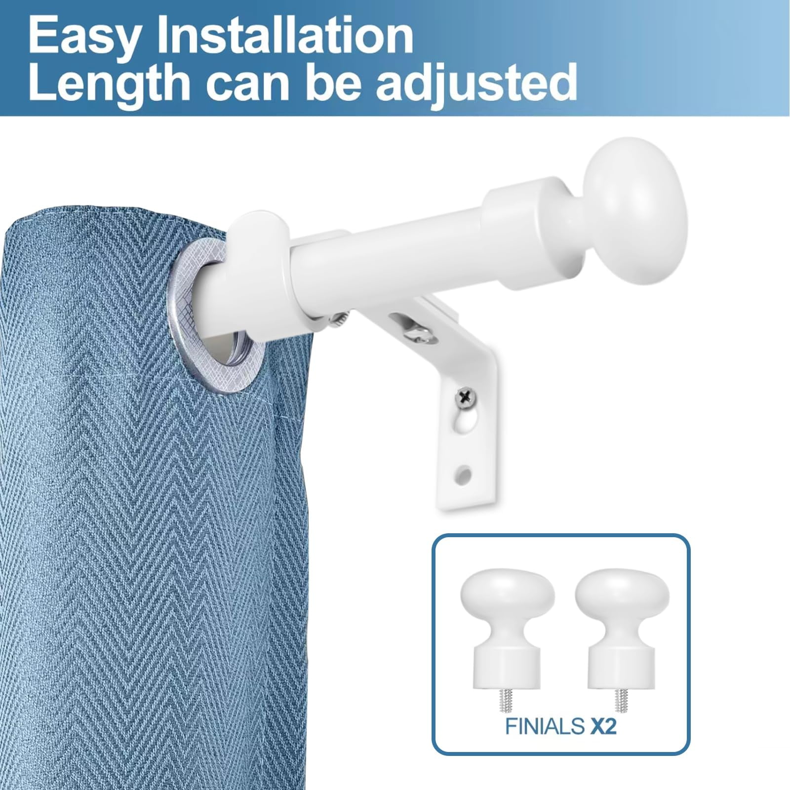 Urbanest Oval Designer Single Curtain Rod – Decorative Metal Finials, 5/8" Diamter Drapery Hardware Set Window Treatments, 48" to 84", Glossy White