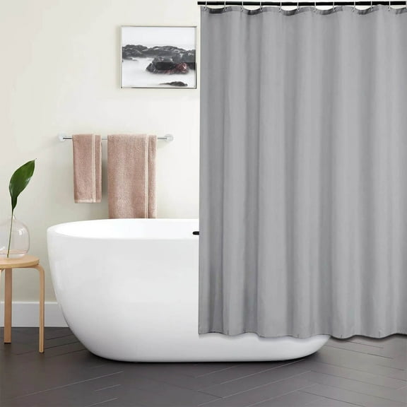 Bath Curtain Fabric Shower Curtain Liner,Waterproof Thickened Polyester Bathroom Curtain,Grommet Holes Fabric Shower Liner with Hooks,Machine Washable,Hotel Quality