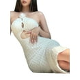thumbnail image 4 of Faithtur Femmes Modifié Cheongsam Longue Robe Couleur Unie Floral Décoration Licou Cou Épaule Coupe Robe, 4 of 6