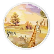 ABPHQTO Animals Savannah Round Beach Blanket with Tassels Beach Throw Towel Yoga Mat Picnic Blanket