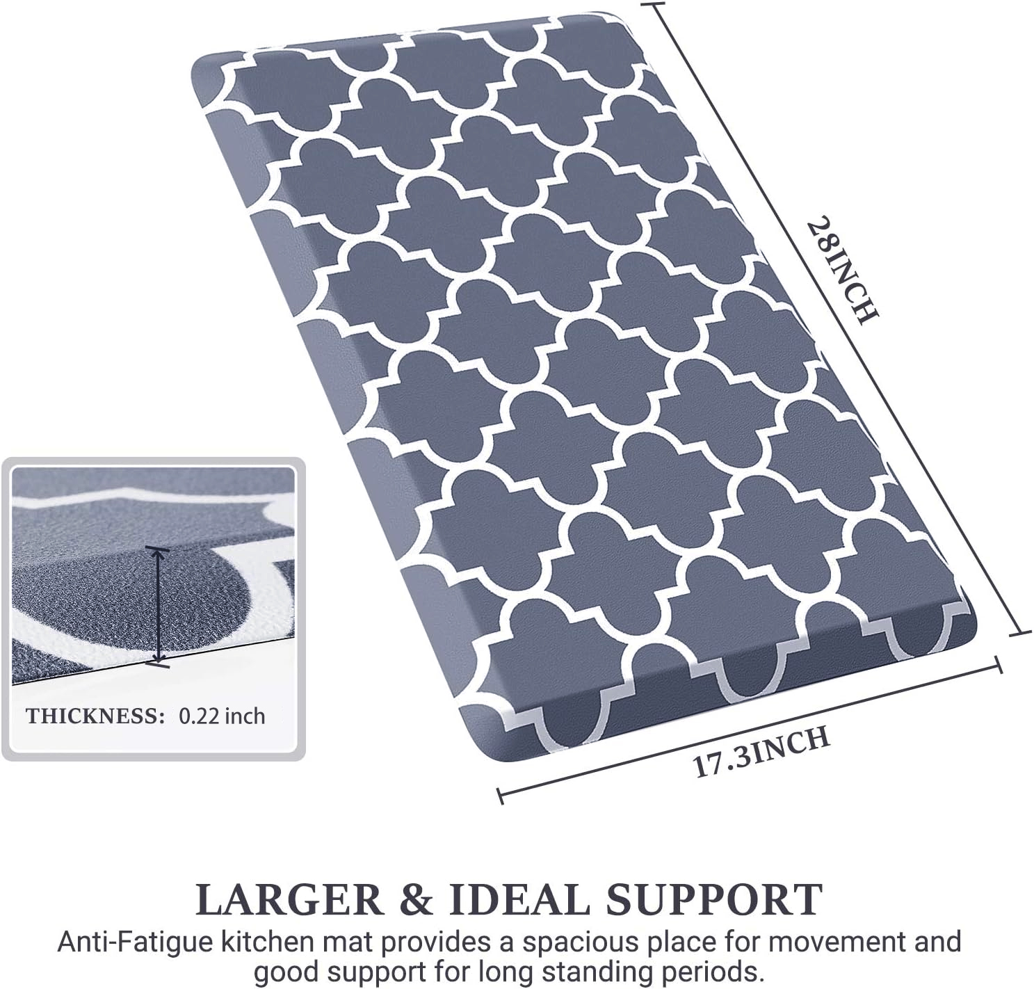 Cushioned Anti-Fatigue Kitchen Rug Mat ,17.3"x 28",Non Slip Waterproof , Heavy Duty PVC Ergonomic Comfort Mat for Kitchen, Floor Home, Office, Sink, Laundry
