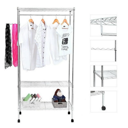 rack clothes rolling shelves adjustable ktaxon garment shelving sturdy movable hanger organizer wardrobe closet side walmart