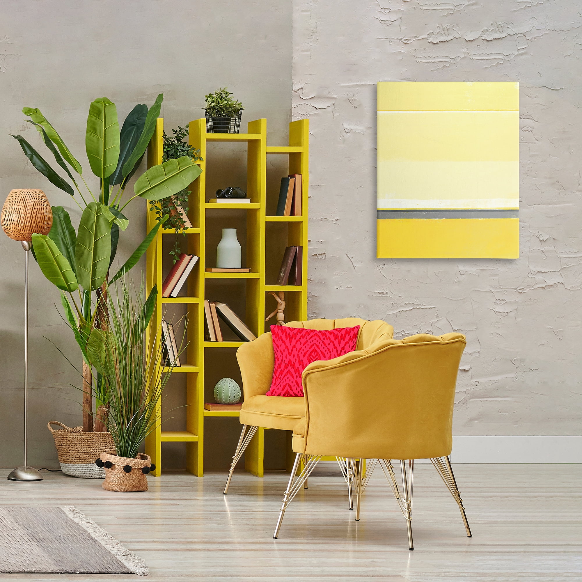 Stupell Industries Yellow Minimal Abstract Abstract Painting Gallery Wrapped Canvas Art Print Wall Art, 24 x 30