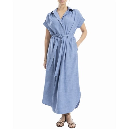 Max Studio womens Maxi Shirt Dress, xs, Blue
