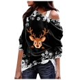 thumbnail image 2 of Womens Christmas Sweatshirt Long Sleeve One Shoulder Festive Reindeer and Snowflake Print Pullover Sweatshirts, 2 of 5