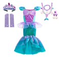 thumbnail image 3 of Disney vestido de princesa sirenita para niña, traje de lujo con estampado de encaje y volantes para Halloween, Carnaval, cumpleaños, Cosplay, Ariel, 3 of 5