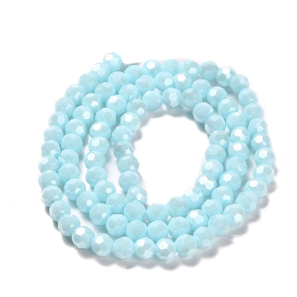 20strands Electroplate Opaque Glass Beads Strands Faceted(32 Facets) Pearl Luster Round Pale Turquoise 6mm Hole: 1mm about 98~100pcs/strand 20.39~20.59 inch(51.8~52.3cm)