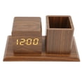 thumbnail image 1 of Pen Holder Clock, Three Groups Alarm Settings Pen Container Clock Simple Aesthetic Design  For Office For Home Brown Wood Red Light, 1 of 8