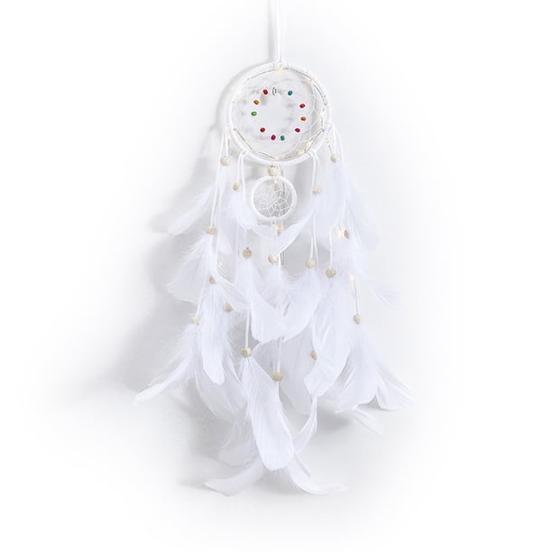 Atrapasueños de plumas con colgantes de pared hechos a mano portátiles con luz LED