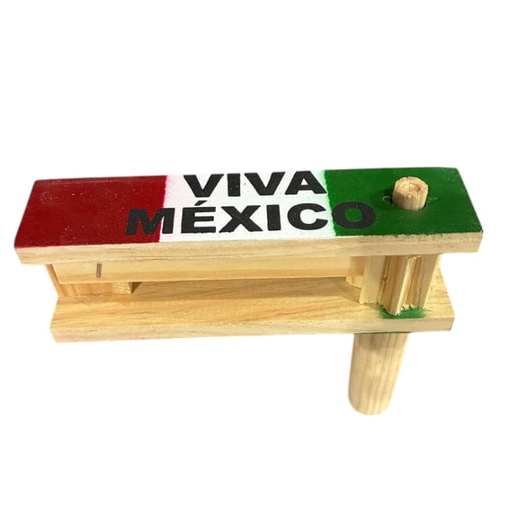Wooden Ratchet Rattle, Mexican Flag Design, Noise Maker, Small Size