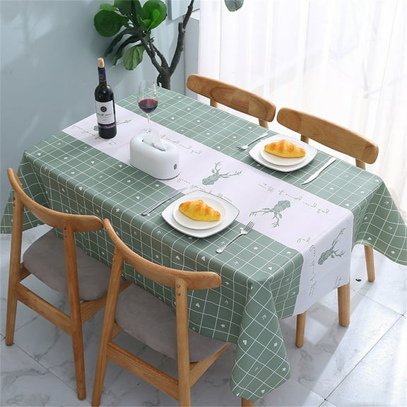 Tutuviw 1 Pc Dark Green Plaid Tablecloth 54" x 70.8" Rectangle Table Cloth Table Cover with Elk Pattern Dinner Table Party Christmas