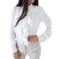 thumbnail image 4 of Women Ruffle Stitching Stand Collar Long Sleeve Button Chiffon Blouse Top, 4 of 5