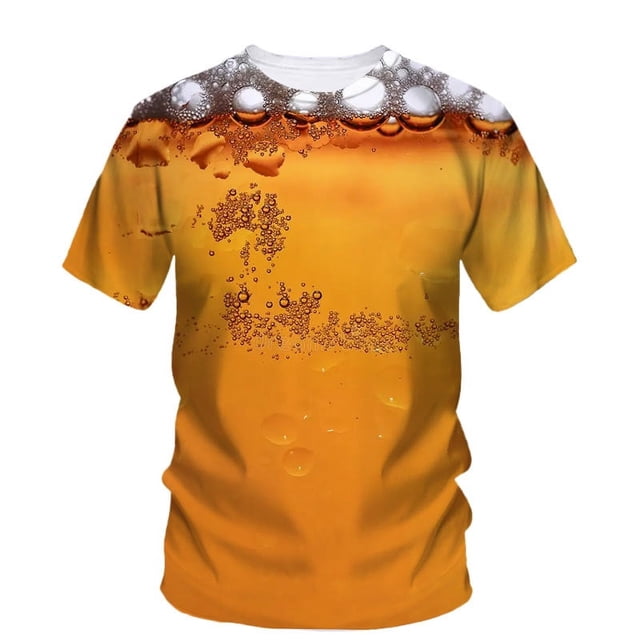 T-Shirt Tendance Mode Alternative de Rue à Manches Courtes Imprimé 3d Bière Hip Hop Décontracté Drôle Vêtements Amples
