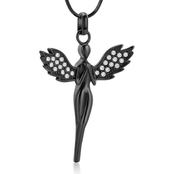 Crystal Angel Urn Necklace Cremation Urn Necklace for Ashes Angel Wing Keepsake Locket Stainless Steel Cross Cremation Jewelry Waterproof Memorial Pendant
