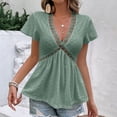 thumbnail image 2 of BangWanChi Blouses for Women Dressy Casual Womens Spring Outfits Casual V Neck Short Sleeve Solid Color Shirts Lightweight Fashion Tunic Pullover Blouse, 2 of 5