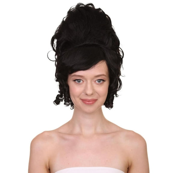 HPO Women's Colonial Lady 18th Century Curly Beehive Wig - Historical Halloween Wig & Cosplay Party (Black)