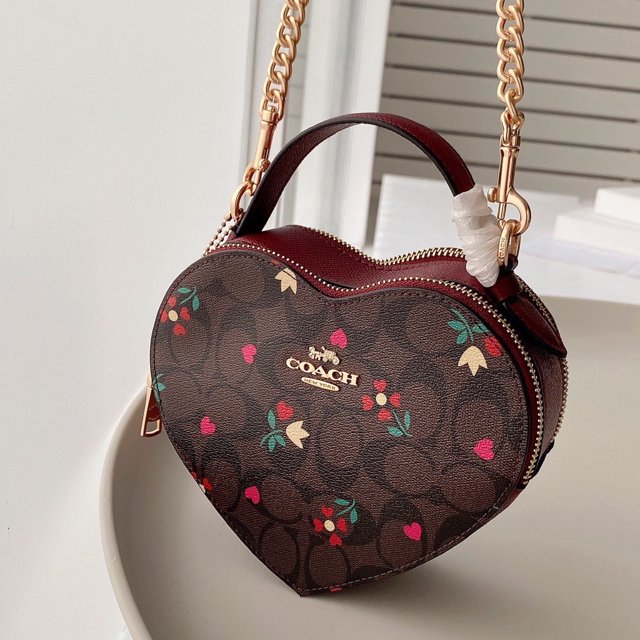 corazón coach bolsas de mujer C5118 C5119 Bolso De Cadena De Cuero En Forma De Corazón Hombro Único Bandolera