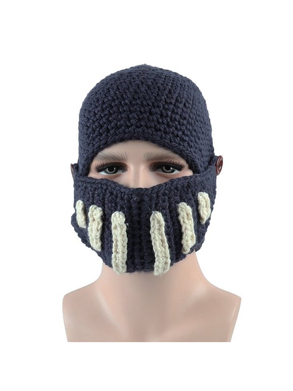 Men's Roman Knight Helmet Knitted Hat Gladiator Mask Cap Handmade Knitted Sleeve Cap (kind D,One Size)